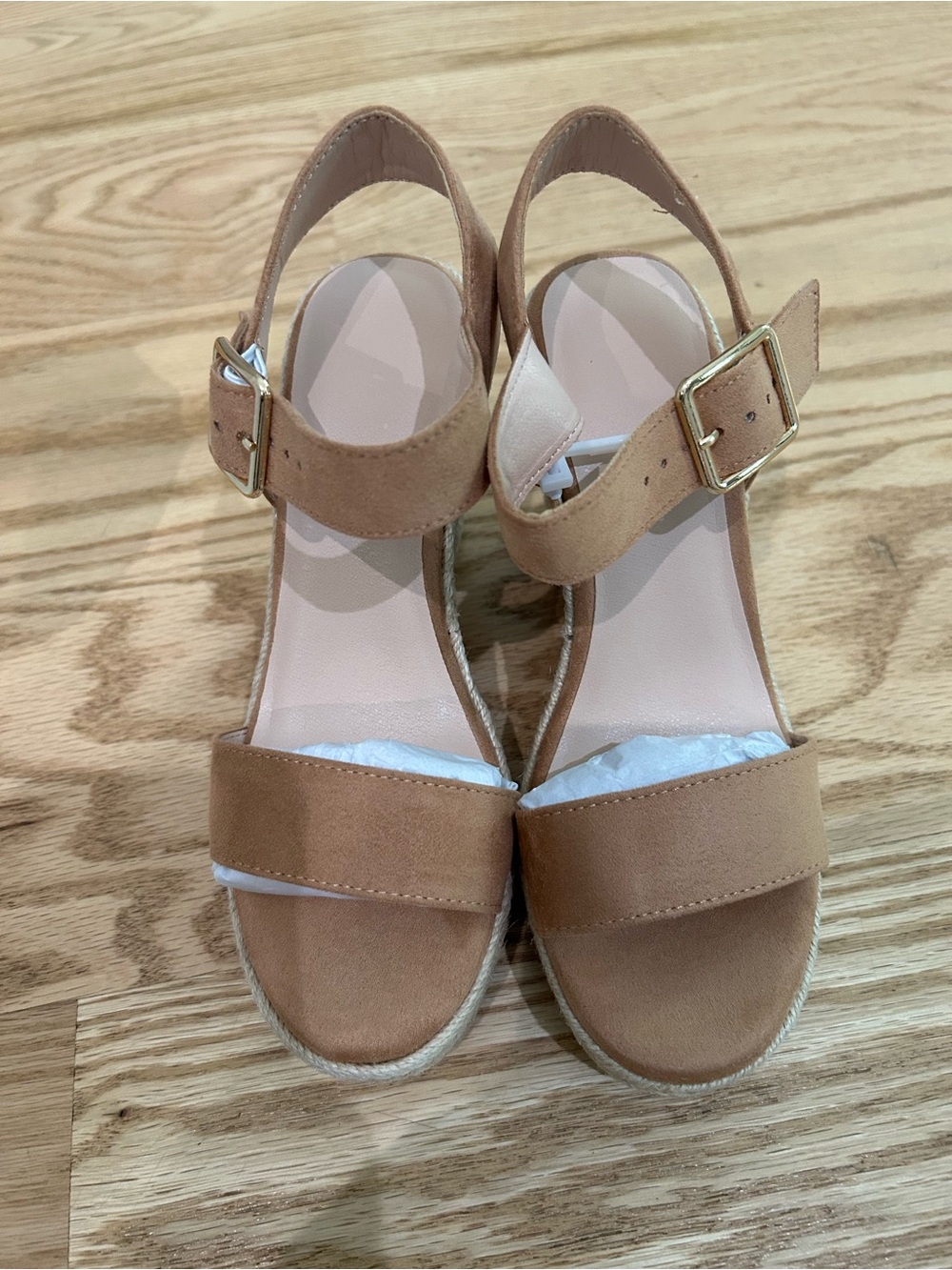 Women’s Tan Suede Ankle-Strap Wedge Sandals